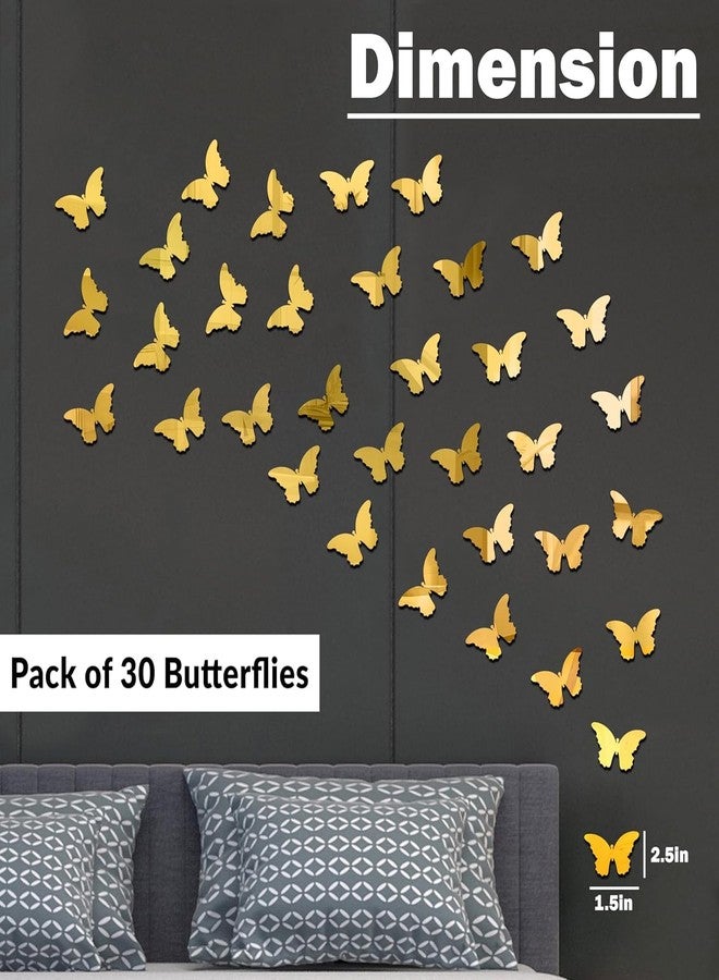 MERICAL Butterfly Mirror-Like Acrylic Stickers | Set of 30 Golden Decorative Glass Mosaic Stickers for Living Room, Bedroom & Home Décor | 3D Butterfly Design for Walls - Image 4